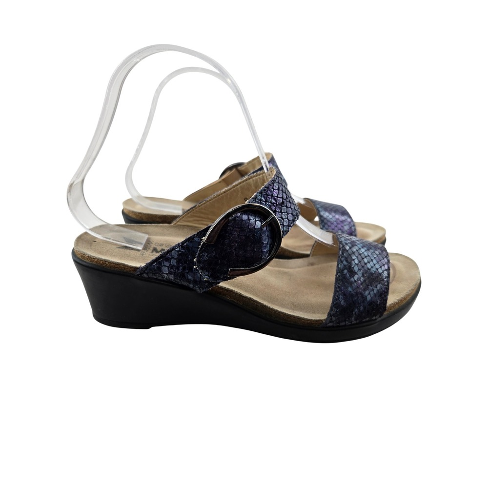 Mephisto‎ Air Relax Womens Blue Snake Print Leather Wedge Slide Sandals 39 US 9